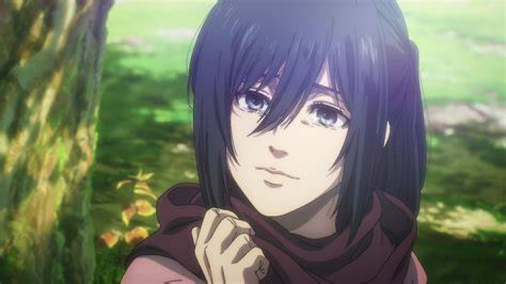 Mikasa Ackerman looking pained in the 'Attack on Titan' anime.