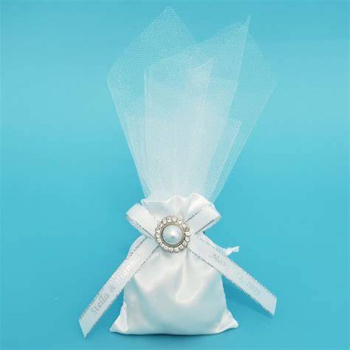 Satin Pouch and Tulle Wedding Bomboniera — Blessed Celebration